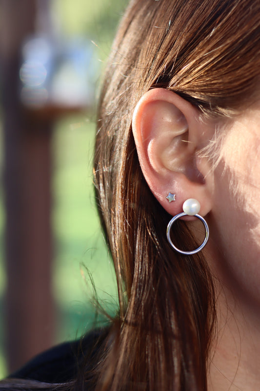 Hoop and pearl combo earrings