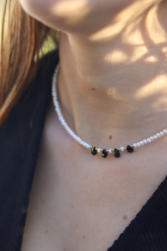 Collar perlas con gotas mineral