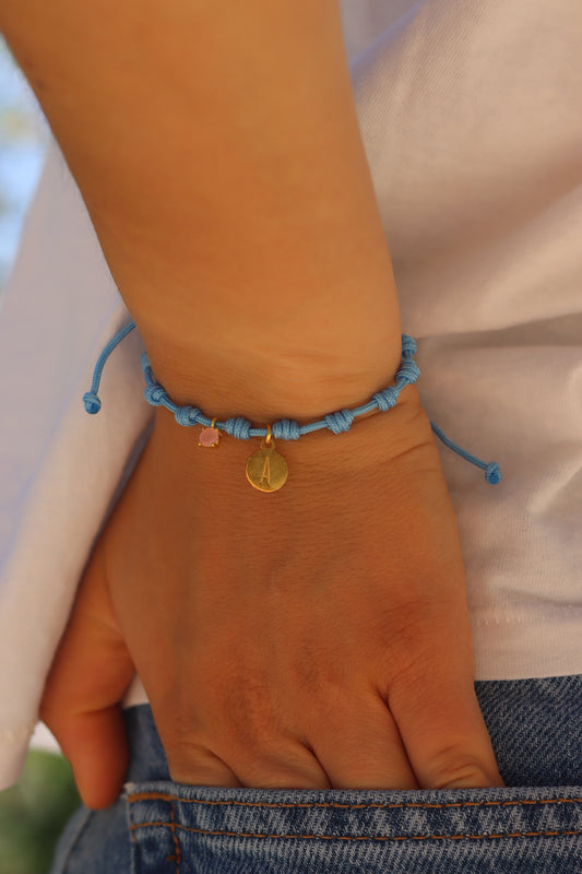 Pulsera nudos con inicial y mineral