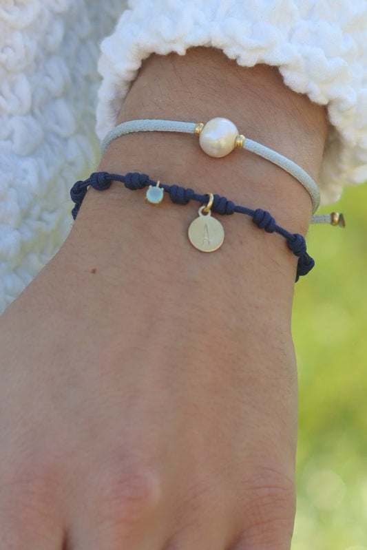 Pulsera nudos con inicial y mineral