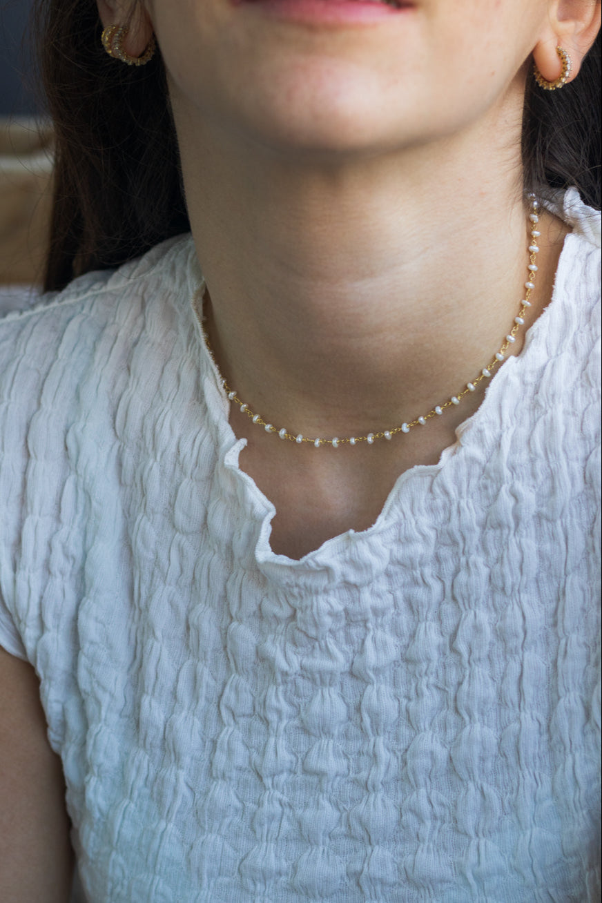 Collar cadena rosario perla