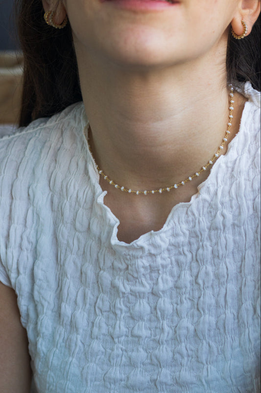 Collar cadena rosario perla